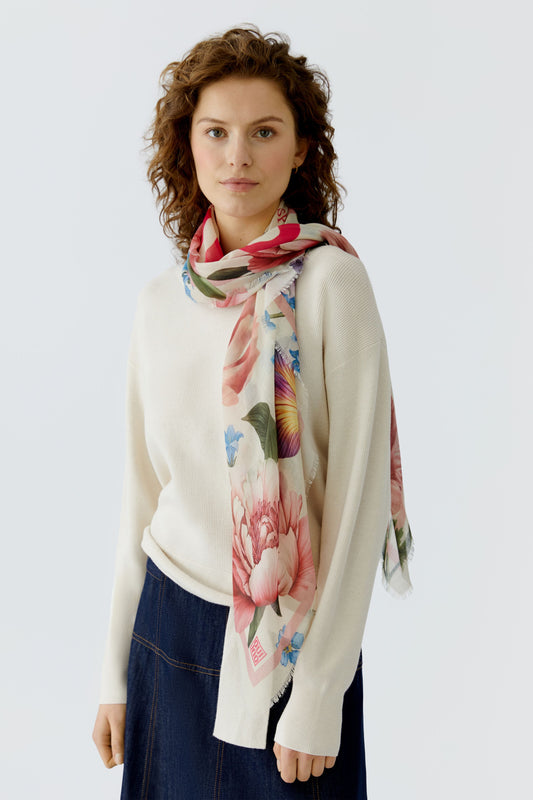 Oui Rose/Red Floral Print Scarf
