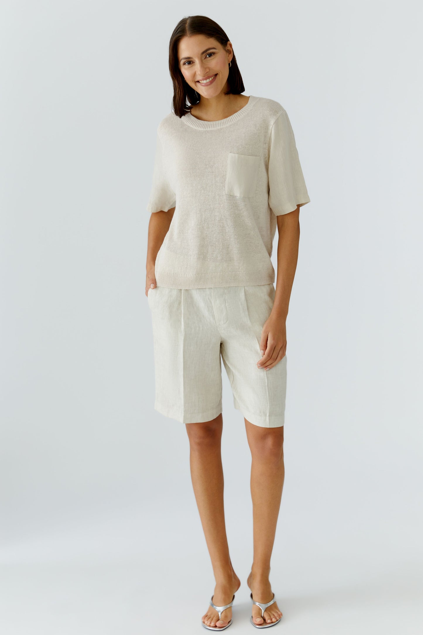 Oui Biscuit Linen Pocket Jumper