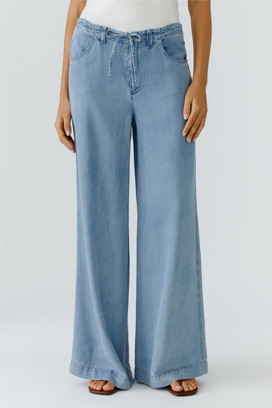 Oui Dark Blue Denim Wide Trousers