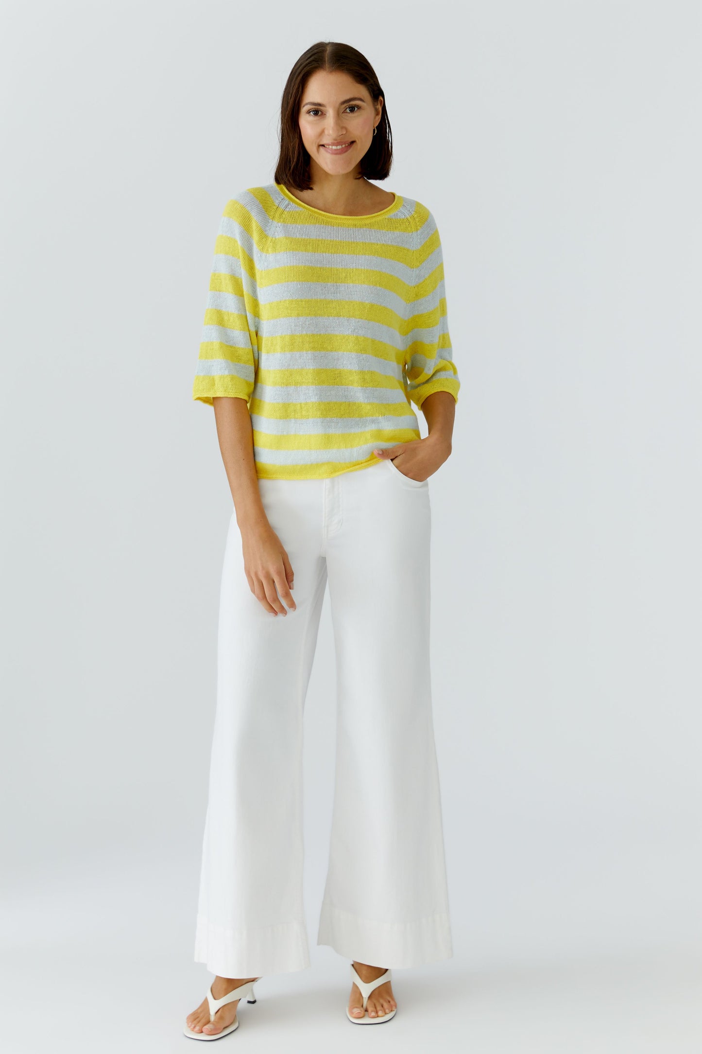 Oui Yellow/Green Stripe Linen Jumper