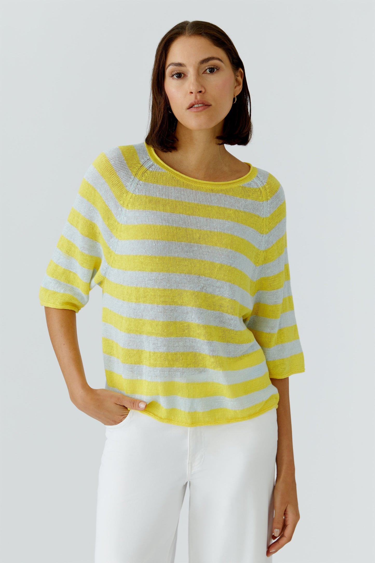 Oui Yellow/Green Stripe Linen Jumper