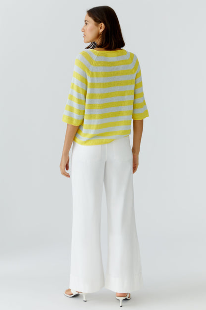 Oui Yellow/Green Stripe Linen Jumper