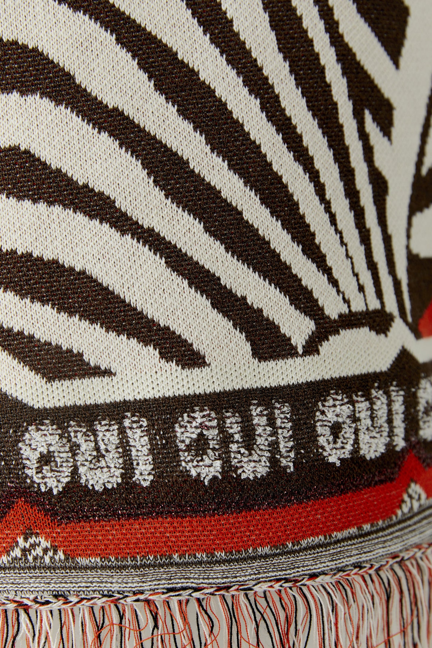 Oui Dark Brown/Off-White Fringe Jumper