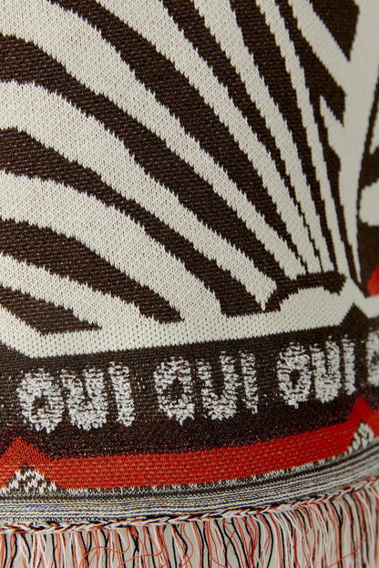 Oui Dark Brown/Off-White Fringe Jumper