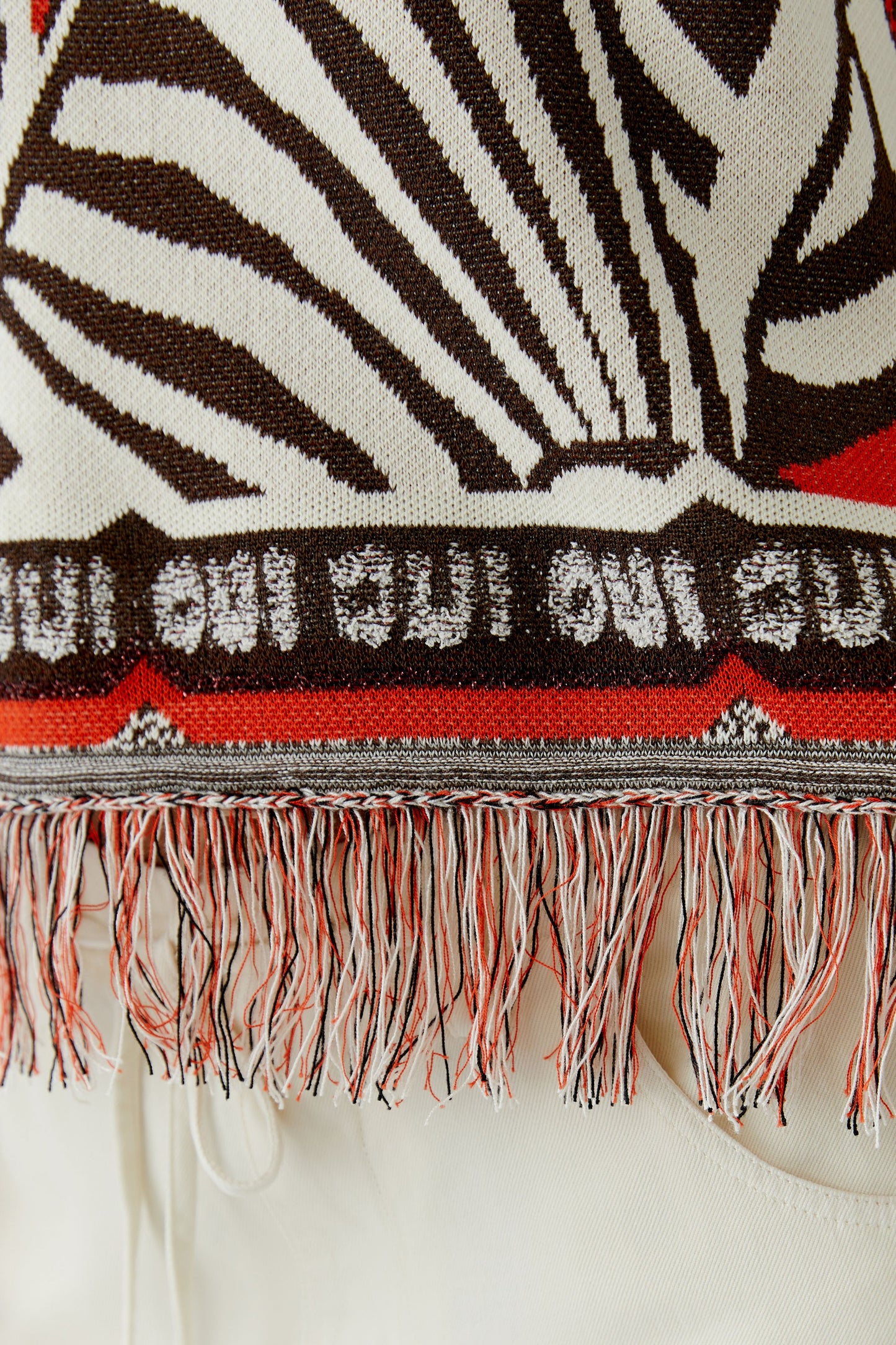 Oui Dark Brown/Off-White Fringe Jumper