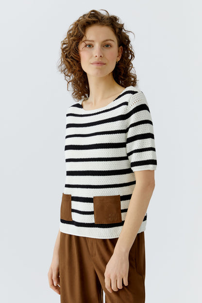 Oui White/Black Stripe Jumper