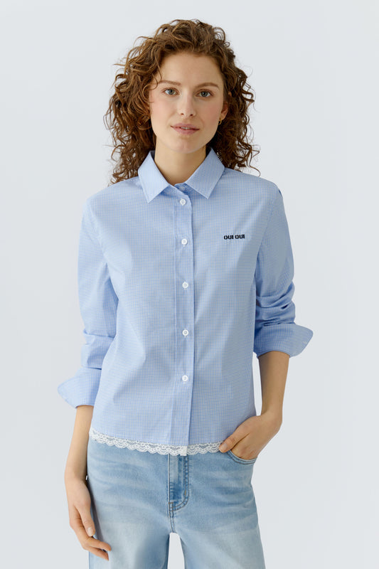Oui Blue/White Check Lace Trim Shirt