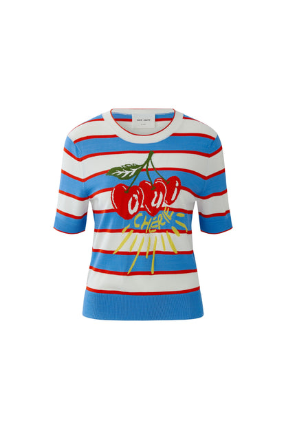 Oui Light Blue/Red Stripe Cherie SS Jumper