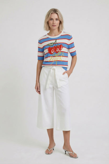 Oui Light Blue/Red Stripe Cherie SS Jumper