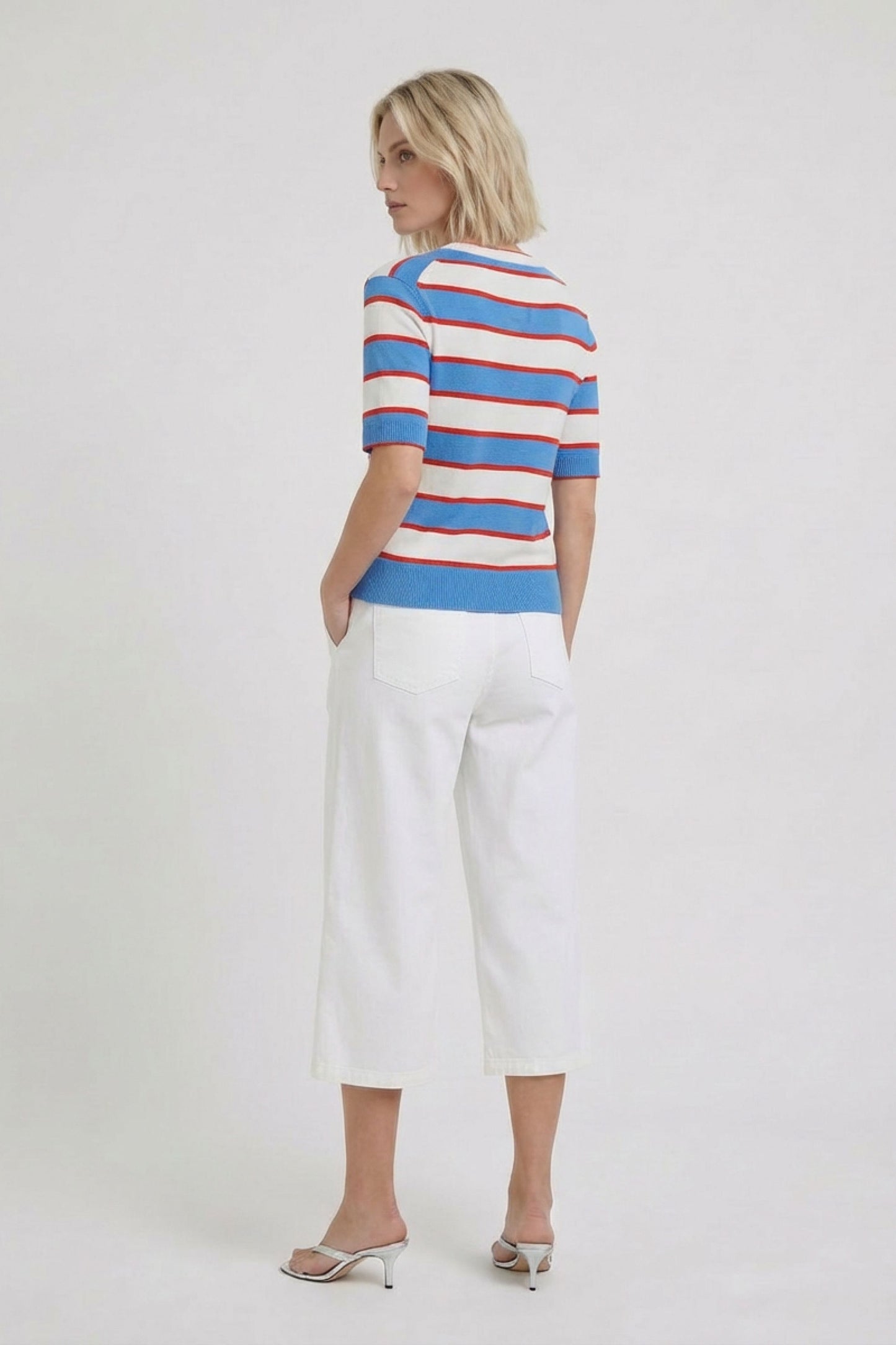 Oui Light Blue/Red Stripe Cherie SS Jumper