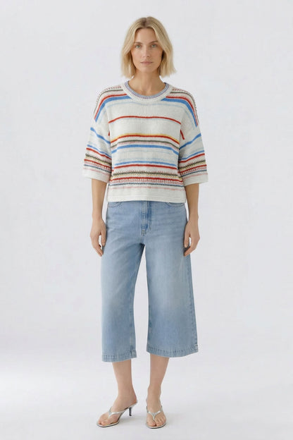 Oui White/Red/Multi Stripe Jumper