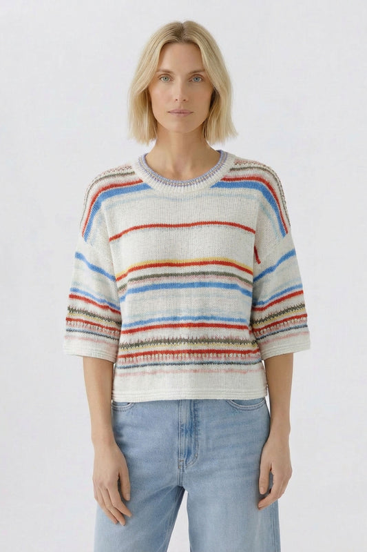 Oui White/Red/Multi Stripe Jumper