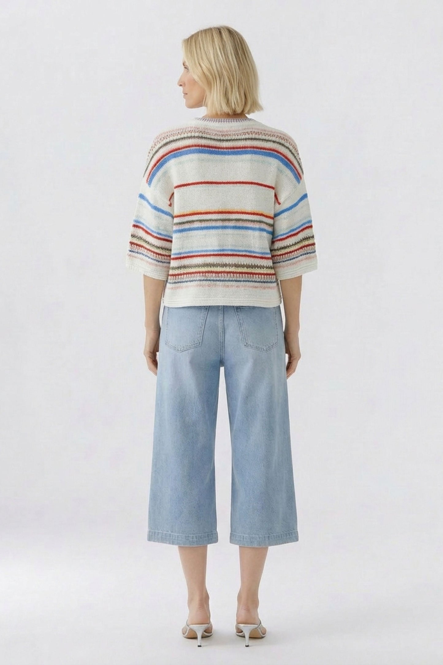 Oui White/Red/Multi Stripe Jumper