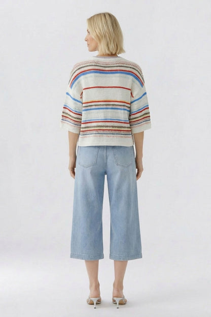 Oui White/Red/Multi Stripe Jumper