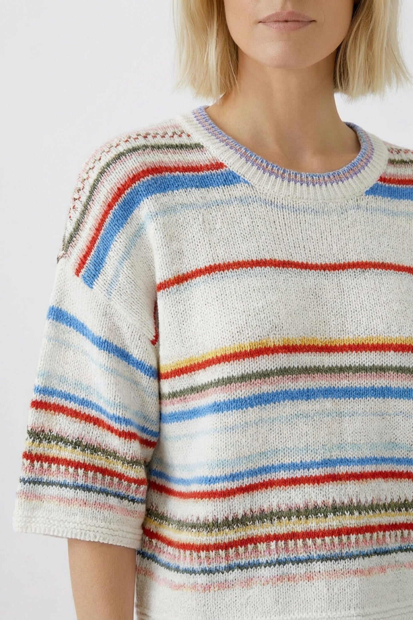 Oui White/Red/Multi Stripe Jumper