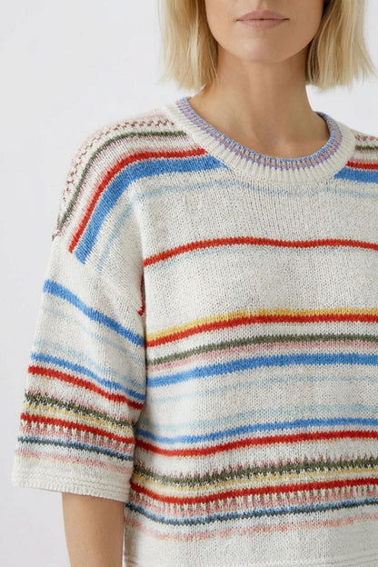 Oui White/Red/Multi Stripe Jumper
