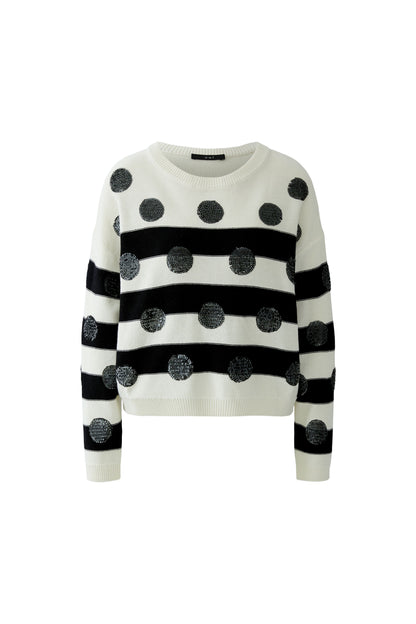 Oui White/Black Stripe Jumper with Sequin Spots