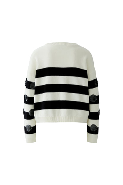 Oui White/Black Stripe Jumper with Sequin Spots