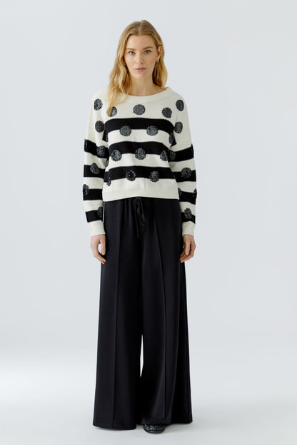 Oui White/Black Stripe Jumper with Sequin Spots