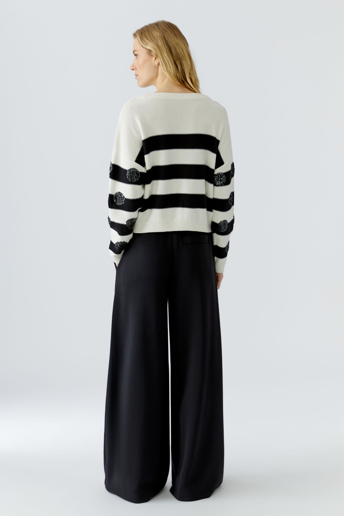 Oui White/Black Stripe Jumper with Sequin Spots
