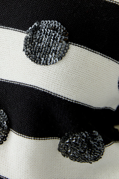 Oui White/Black Stripe Jumper with Sequin Spots