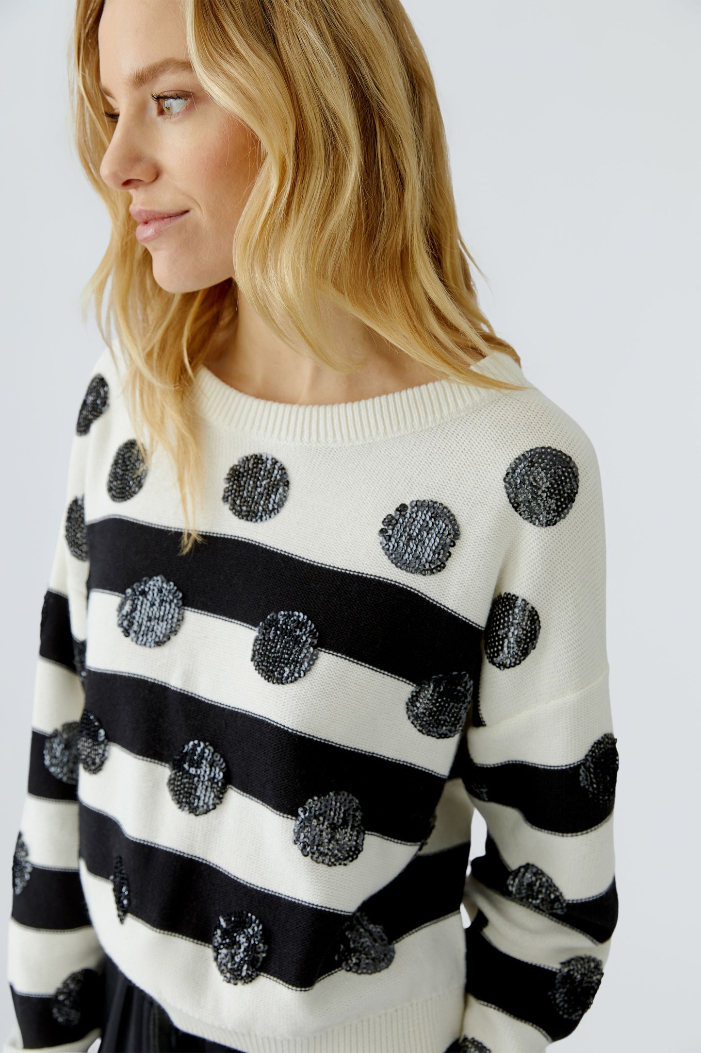 Oui White/Black Stripe Jumper with Sequin Spots