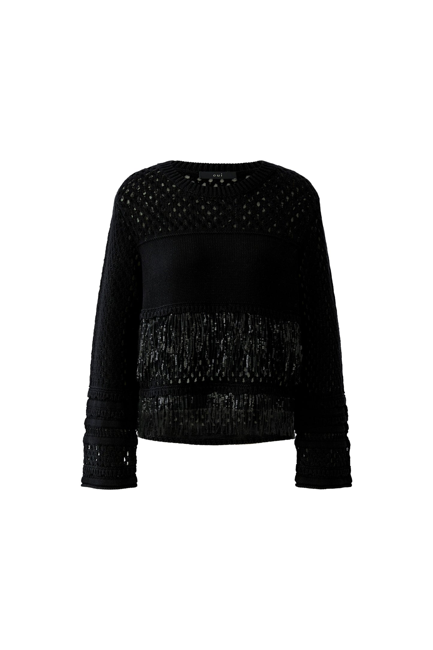 Oui Black Cotton Fringed Jumper