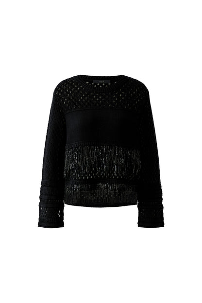 Oui Black Cotton Fringed Jumper