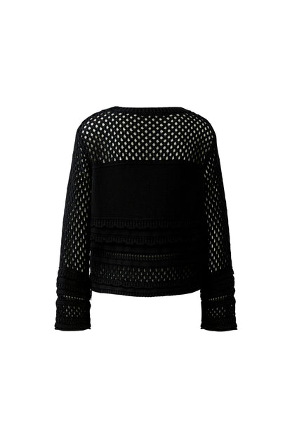 Oui Black Cotton Fringed Jumper