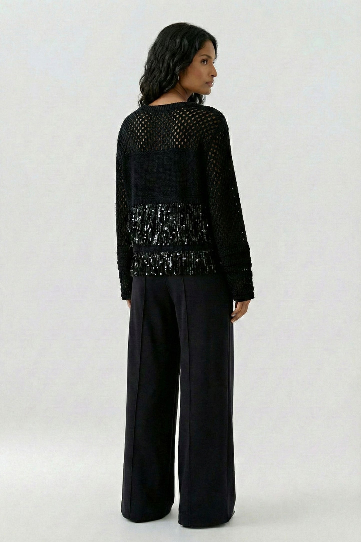Oui Black Cotton Fringed Jumper