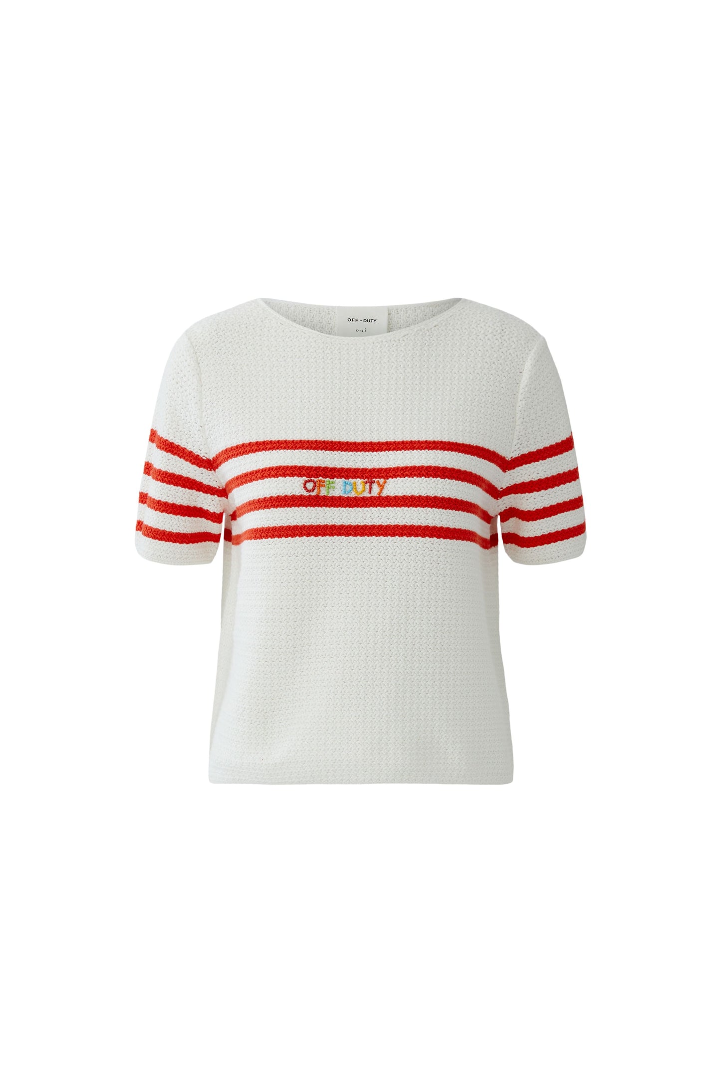 Oui White/Red Stripe Off Duty SS Jumper
