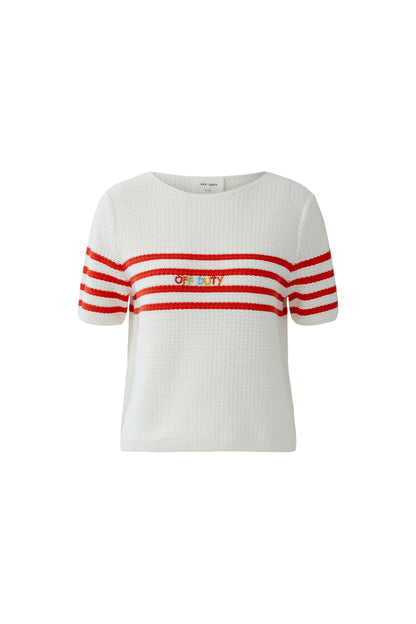 Oui White/Red Stripe Off Duty SS Jumper