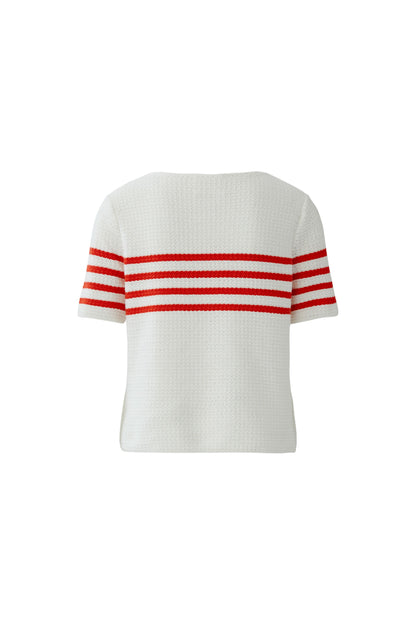 Oui White/Red Stripe Off Duty SS Jumper