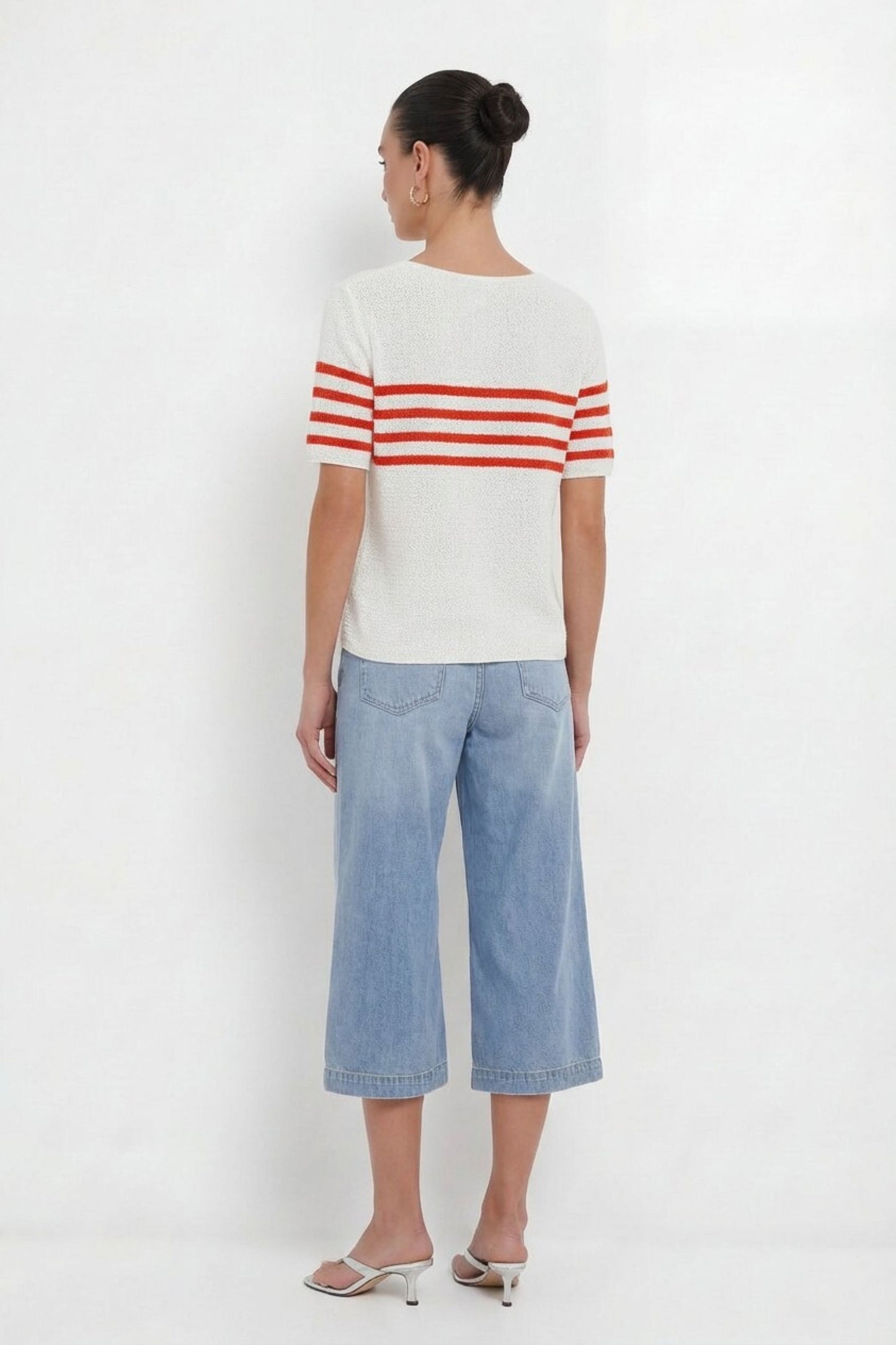 Oui White/Red Stripe Off Duty SS Jumper