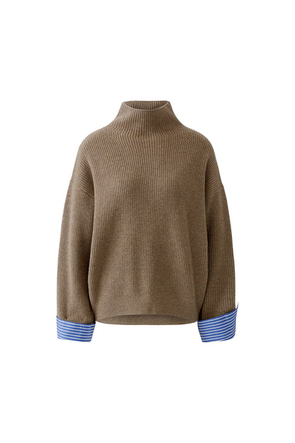 Oui Taupe Melange Blouse Cuff Jumper