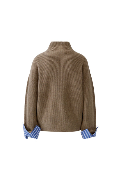 Oui Taupe Melange Blouse Cuff Jumper