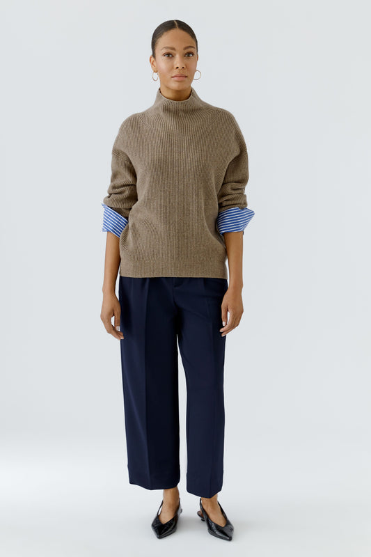 Oui Taupe Melange Blouse Cuff Jumper