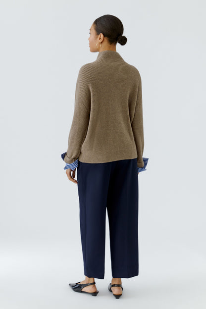 Oui Taupe Melange Blouse Cuff Jumper