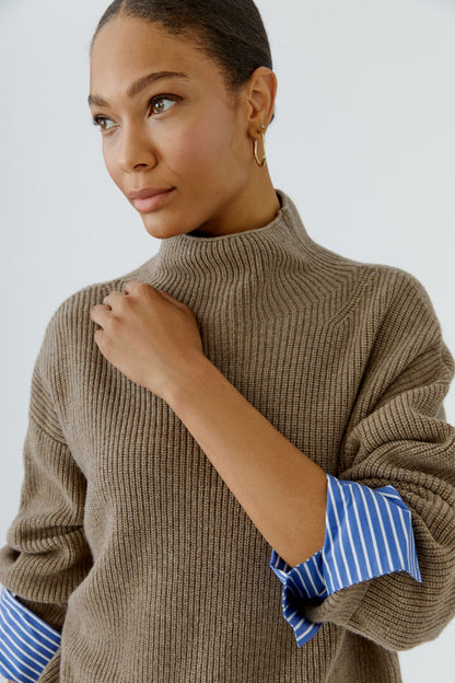 Oui Taupe Melange Blouse Cuff Jumper