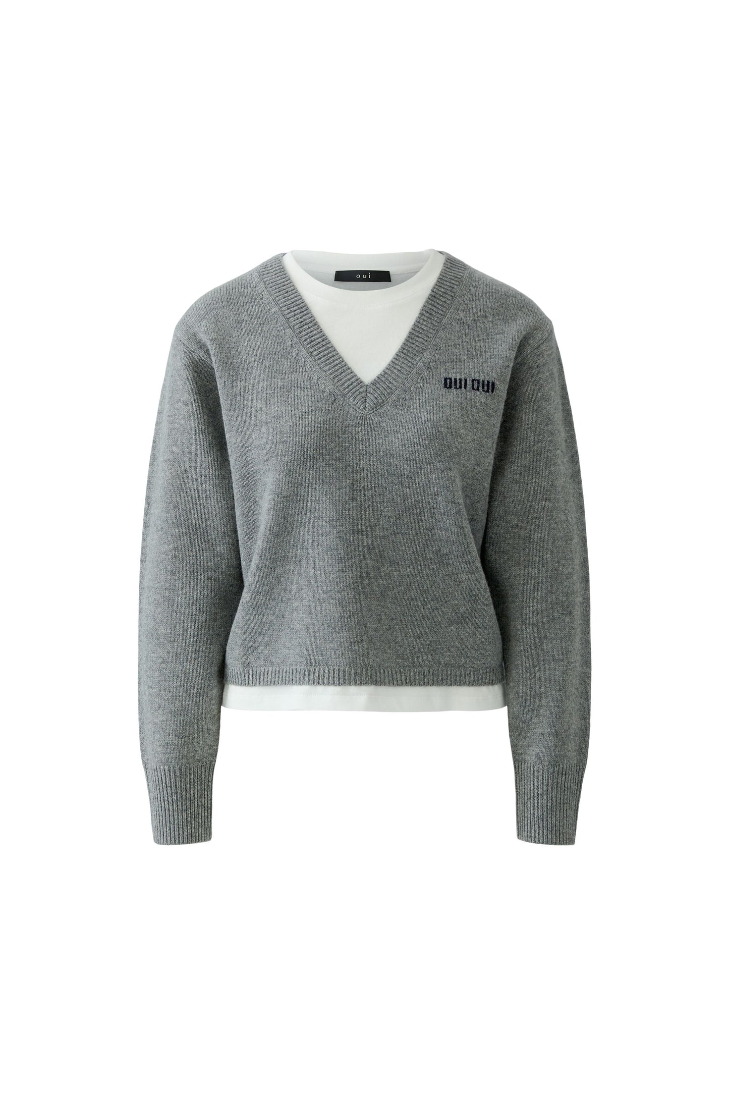 Oui Steel Grey Mock Layered Jumper