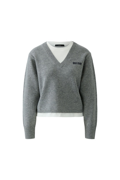 Oui Steel Grey Mock Layered Jumper