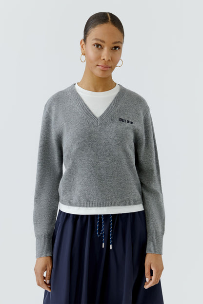 Oui Steel Grey Mock Layered Jumper