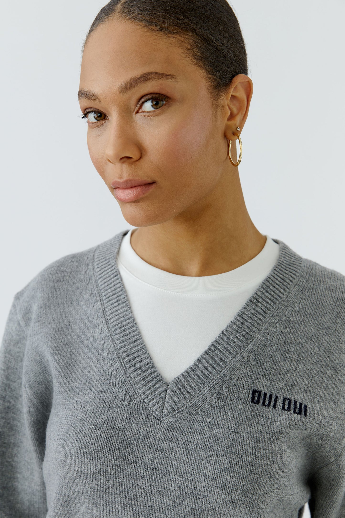 Oui Steel Grey Mock Layered Jumper