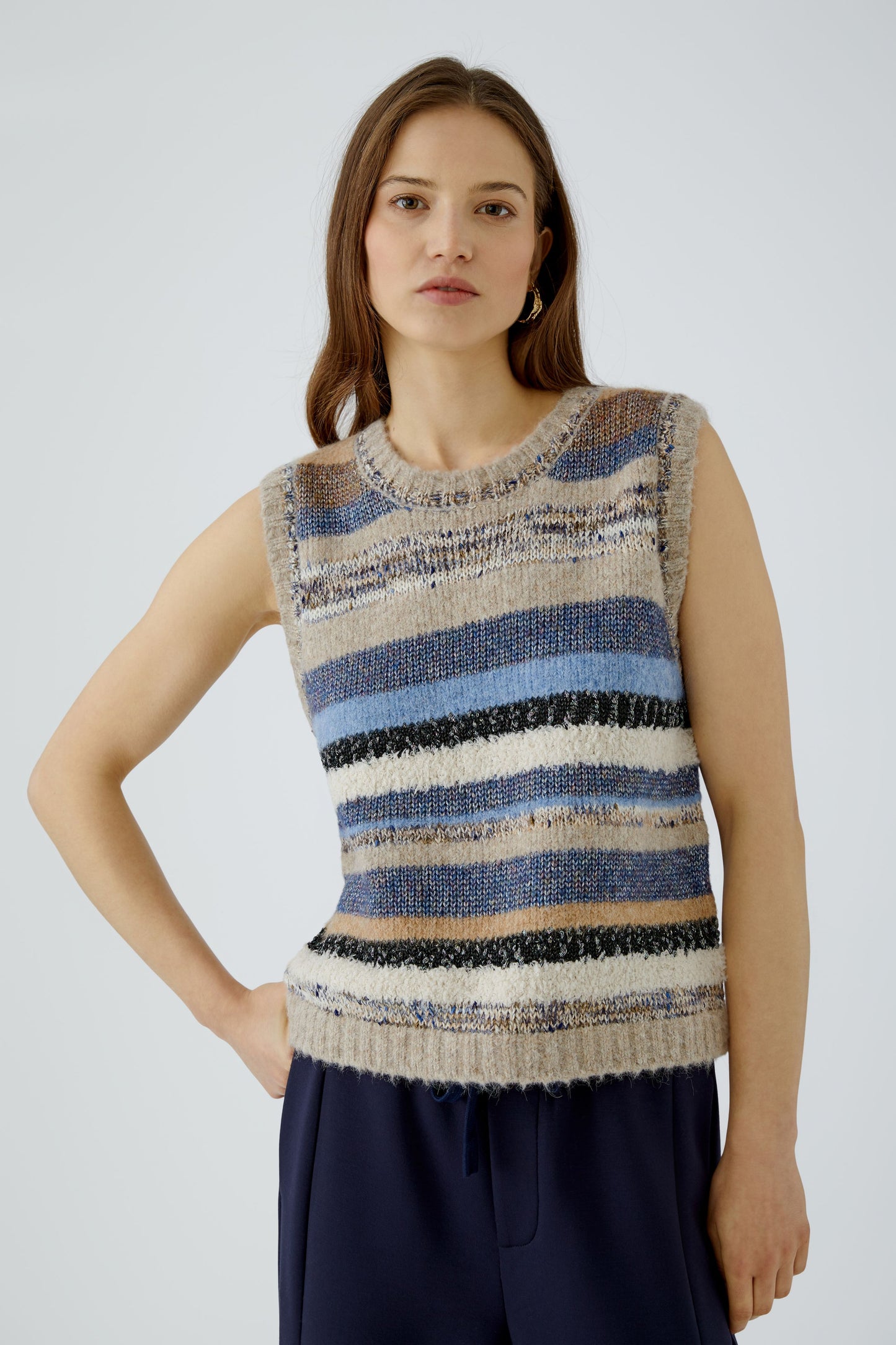 Oui Light Brown/Blue Stripe Slipover