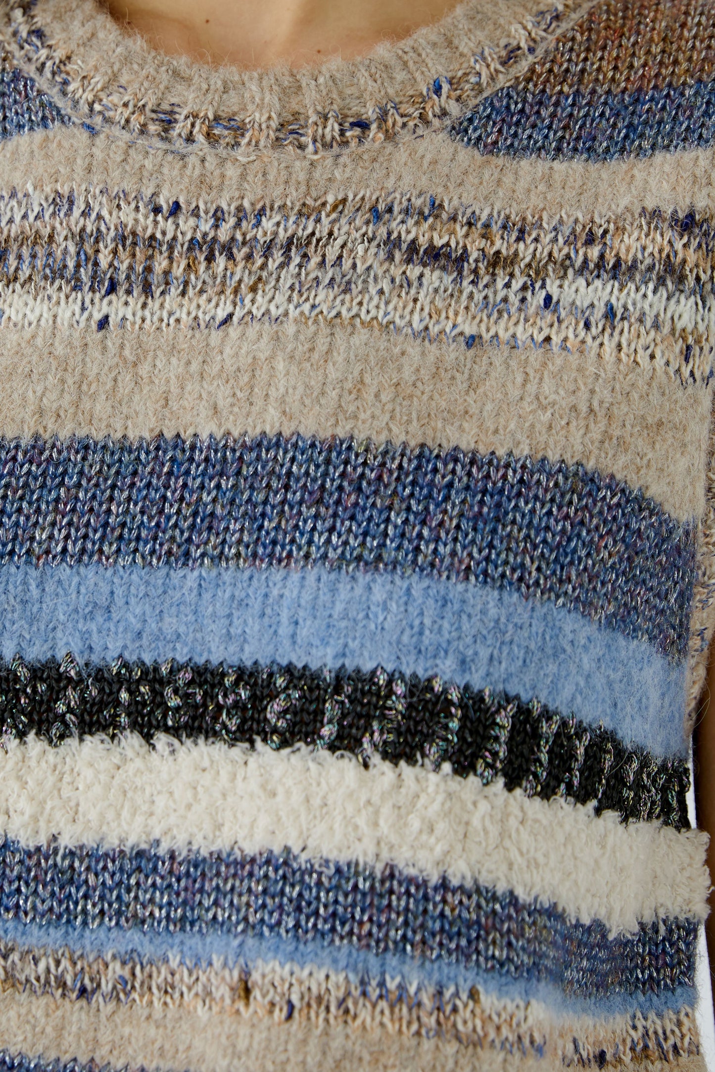 Oui Light Brown/Blue Stripe Slipover