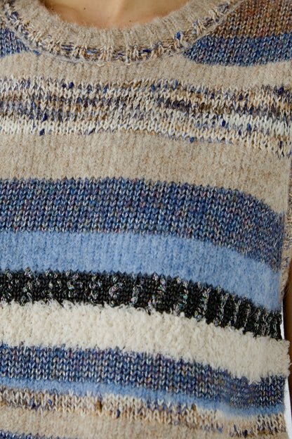 Oui Light Brown/Blue Stripe Slipover