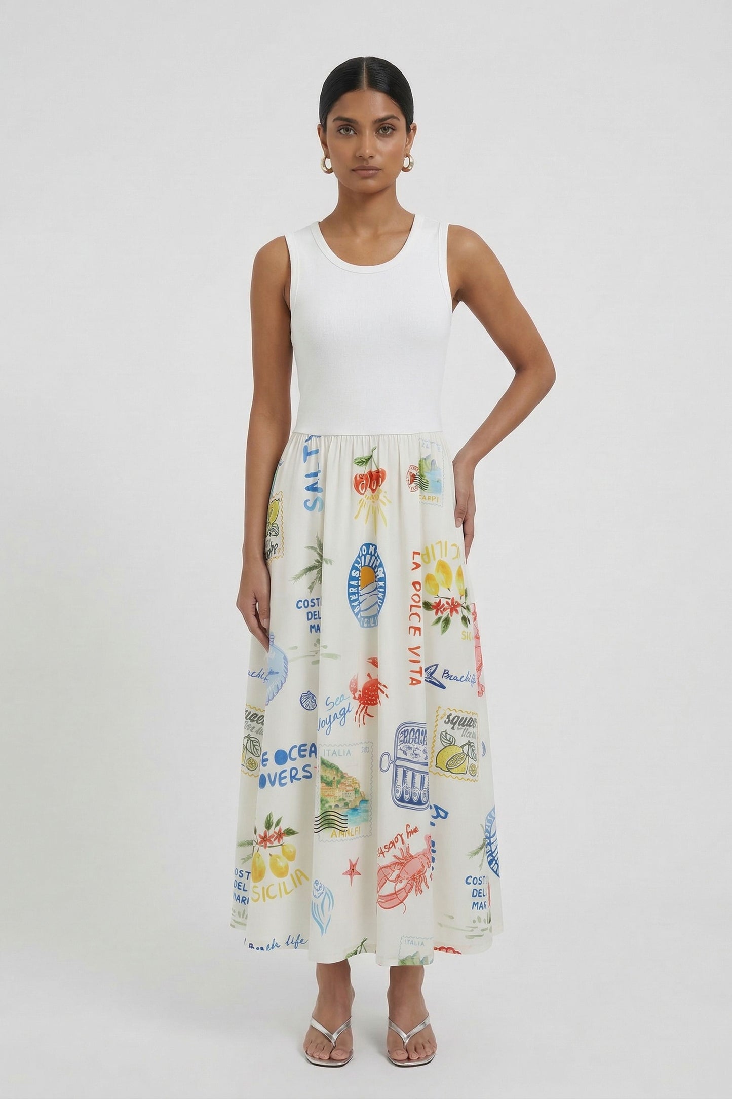 Oui White/Red Beach Life Dress
