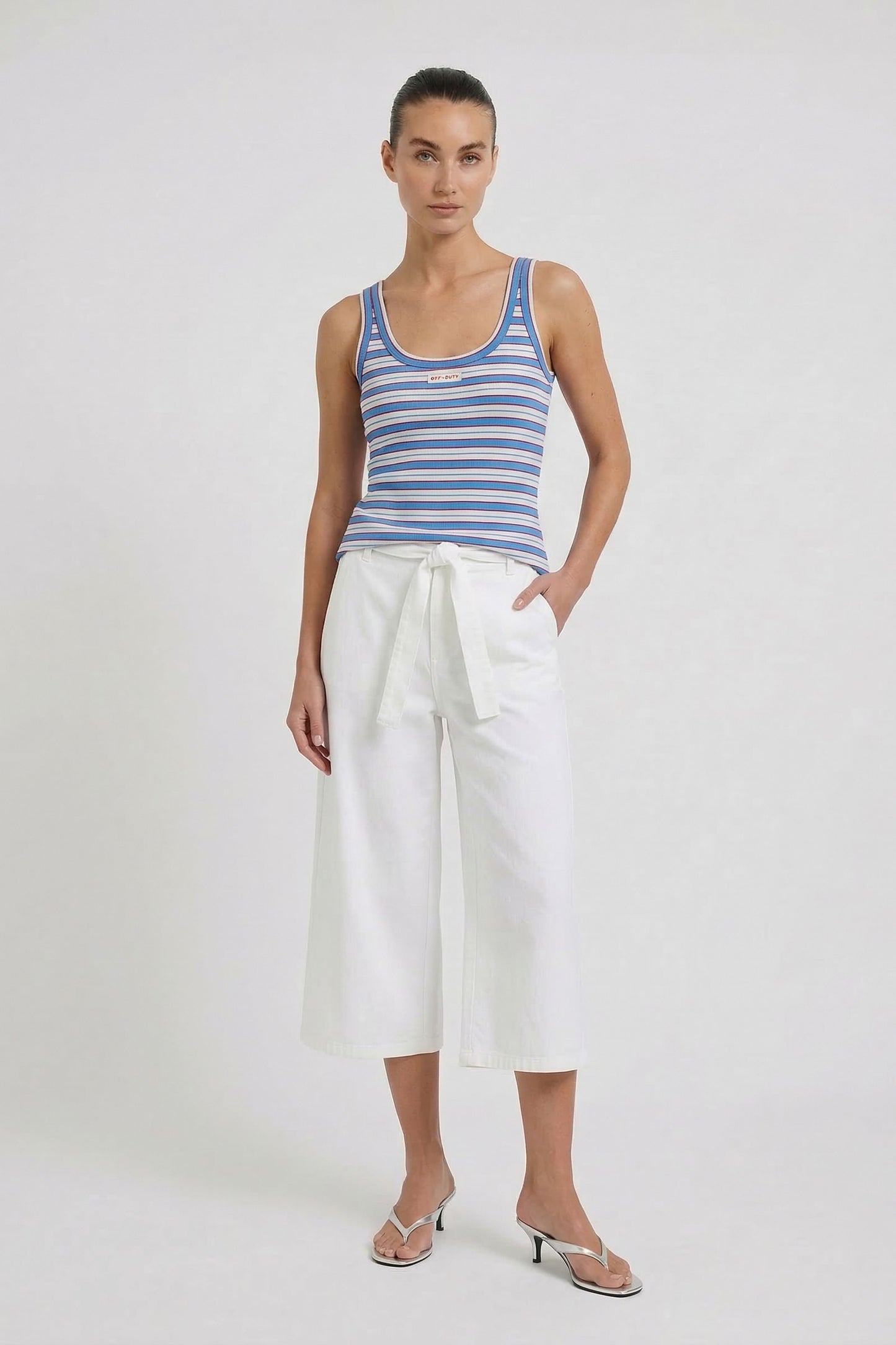 Oui Light Blue/Rose Stripe Vest Top