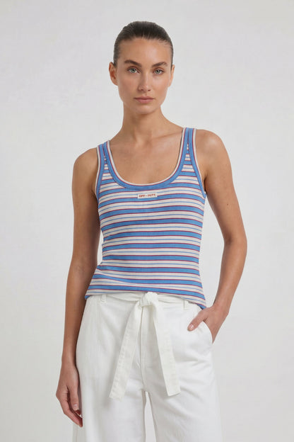 Oui Light Blue/Rose Stripe Vest Top