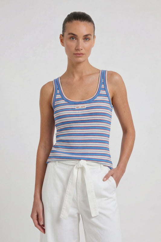 Oui Light Blue/Rose Stripe Vest Top